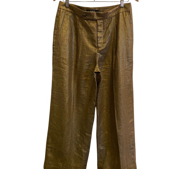 Lauren Ralph Lauren Pants - Lauren by Ralph Lauren Women’s Linen Metallic Gold Pants sz 8